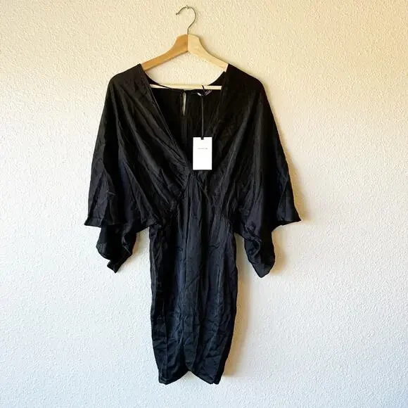 NWT Zara Satin Knotted Black Bat Wing Dress Mini sz M - Picture 4 of 12